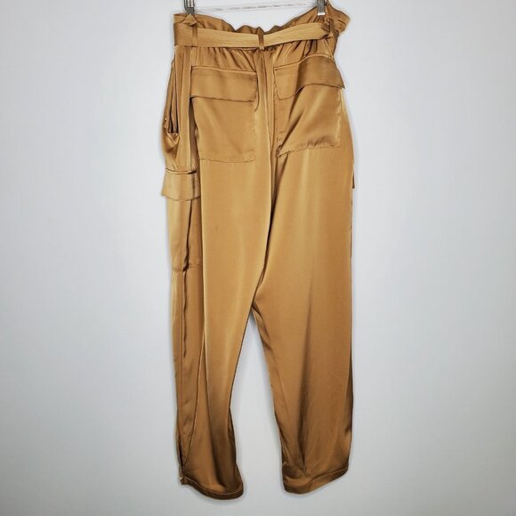 Donna Karen Womens Silky Fawn Cargo Pants Size XL Utility Paperbag Quiet Luxury - Picture 3 of 9